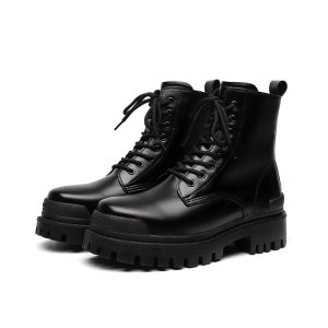 Elevate Youth Style with Black High‑Top Martin Boots – Mid‑Calf, Thick‑Bottom Mid‑Heel for All‑Day Comfort | Shopdecimals