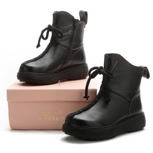 Lightweight 1.2 kg Cowhide Platform Boots for Women – Breathable Cotton Lining, Wedge Heel, Mid‑Calf Height – Shopdecimals