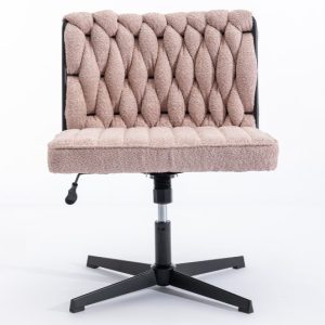 Shopdecimals Pink Armless Office Desk Chair – Ergonomic U‑Shape Support, Wide Soft Seat, No Wheels, 250 lb Capacity