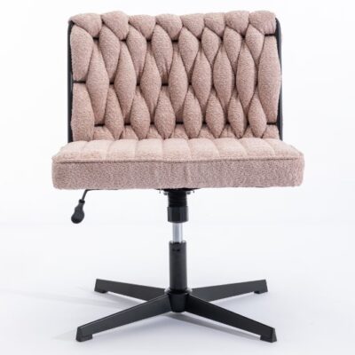 Shopdecimals Pink Armless Office Desk Chair – Ergonomic U‑Shape Support, Wide Soft Seat, No Wheels, 250 lb Capacity