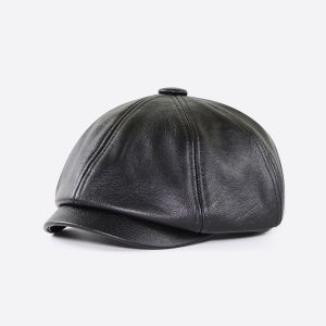 Ultra‑Light Vintage Painter Beret – Octagonal PU Leather Hat in Black or Light Brown, 0.12 kg Comfort | Shopdecimals
