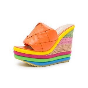 Ultra‑Light Woven Straw Wedge Sandals – Breathable Color‑Block Design, 0.72 kg, 8 cm Heel – Shopdecimals