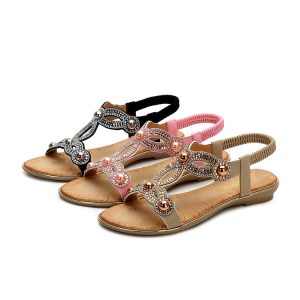 Ultra‑Light Large‑Size Beach Sandals – 0.4 kg Comfort, Size 36‑42, Rhinestone Detail in Black, Pink & Apricot – Shopdecimals Fashion Flatsole