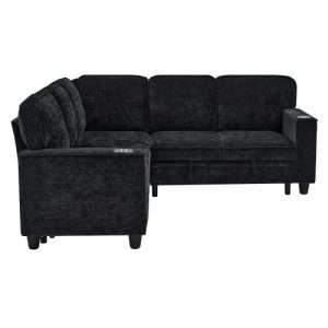 Space‑Saving L‑Shaped Sofa Bed with Pull‑Out Mattress, Built‑In Storage & USB Ports – 5‑Seat Chenille Sectional, Shopdecimals