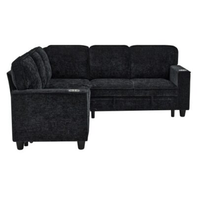 Space‑Saving L‑Shaped Sofa Bed with Pull‑Out Mattress, Built‑In Storage & USB Ports – 5‑Seat Chenille Sectional, Shopdecimals