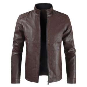 Shopdecimals Ultra‑Light PU Leather Stand‑Collar Jacket – 0.48 kg Freedom for Men, Thin Fit, Black/Red/Brown, Sizes M‑4 XL