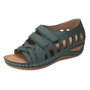 Ultra‑Light Velcro Sandals with Breathable Fish‑Mouth Design – Flat Wedge Heel, 0.27 kg, 6 Colors – Shopdecimals