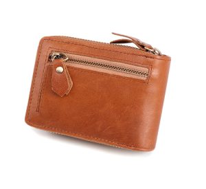 Shopdecimals Lightweight Cowhide Leather Wallet – Zipper Closure, Slim 0.14 kg, Black/Coffee/Dark Brown for Business Casual Use