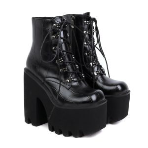 Lightweight Black Lace‑Up Martin Boots with Non‑Slip Sole, Plush Inside, 14 cm Heel – Sizes 36‑44 – Shopdecimals