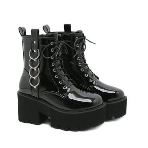 Elevate Your Ride with Women's Black Platform Motorcycle Boots – Lightweight 1.14 kg, Medium Heel, Side Zipper – Shopdecimals