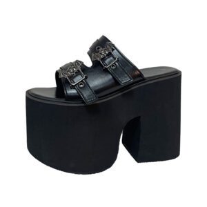 Elevate Confidence with 120 cm Platform Chunky Heel Slippers – Stable Black High Heels for Women | Shopdecimals