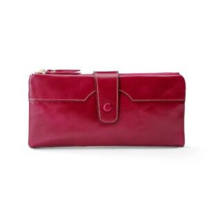 Ultra‑Light Cowhide Long Wallet with Oil‑Wax Finish – 12 Card Slots, Zip Coin Pocket & Drawstring Closure, Shop Decimals