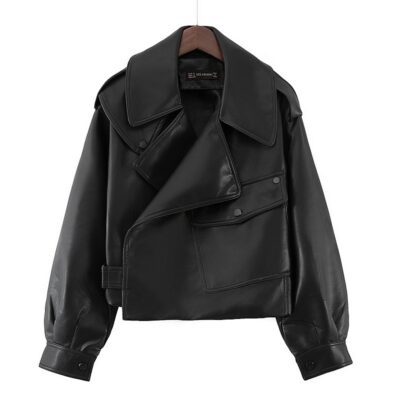 Shopdecimals Women’s Loose‑Cropped PU Leather Motorcycle Jacket – Ultra‑Light 0.87 kg for Free‑Moving Ride, Available in Black, Red & White
