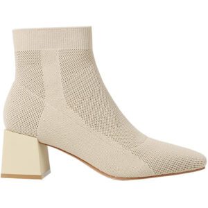 Shopdecimals Stretch‑Knit Square‑Toe Booties – 120 mm Chunky Heel, Lightweight Comfort for Women in Black or Khaki
