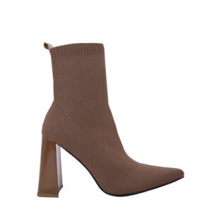 Shopdecimals Women's 9 cm Chunky Heel Ankle Boots – Elastic Sock Fit, Black or Dark Brown, Stable Height & Comfort