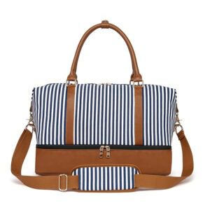 Lightweight 20‑35 L Striped Canvas Hand‑Carry Travel Bag – Spacious Organization for Women, Shopdecimals