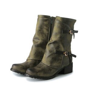 Lightweight British‑Style Martin Boots for Women – 0.8 kg Comfort, Square Heel, Belt Buckle Detail – Apricot, Beige & Green – Shopdecimals