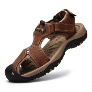 Anti‑Slip Cowhide Men’s Sandals – Light‑Weight 0.55 kg Beach Footwear with Velcro, 4 Colors, Full Size Range – Shopdecimals
