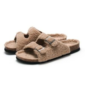 Warm Suede Buckle Slippers for Women – Feather‑Light, Heat‑Trapping Beach Shoes, Size 36‑42 in White, Khaki & Dark Brown | Shopdecimals