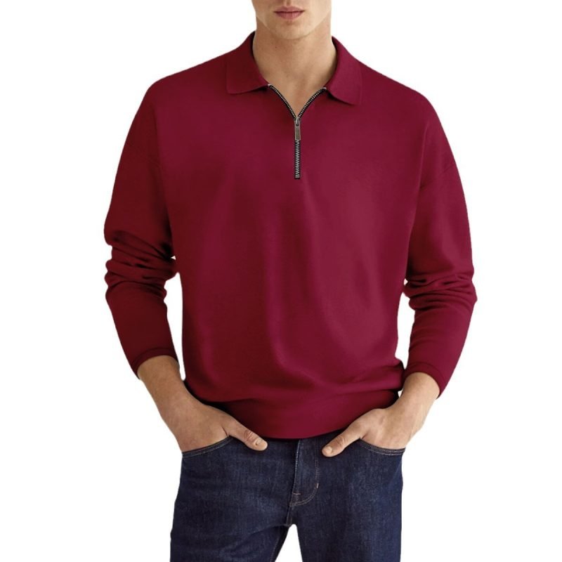 Solid Color Men's Long Sleeve Sports Polo Shirt | ShopDecimals
