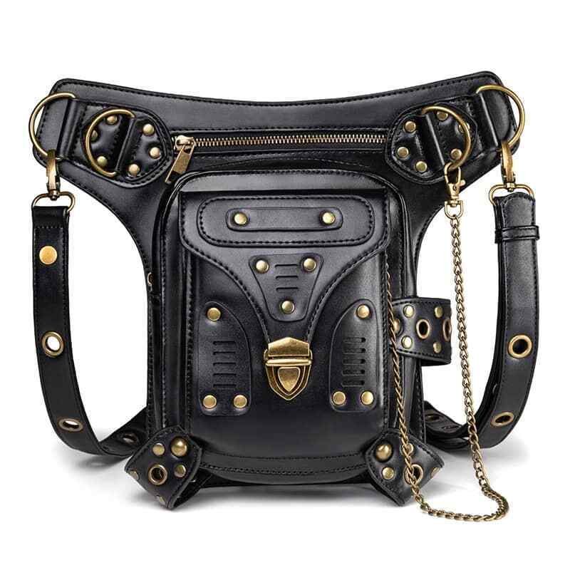 Black Waist Bag Women Gothic Fanny Packs Motorcycle Hip Leg Bag Steampunk Hol... | ShopDecimals