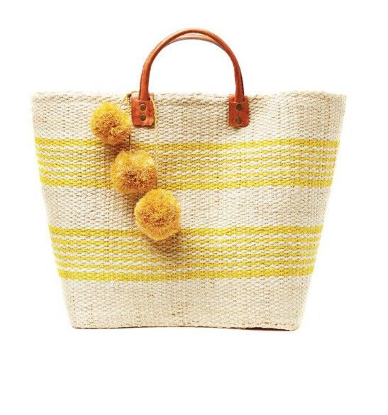 Bohemian Holiday Striped Pompom Straw Bag | ShopDecimals