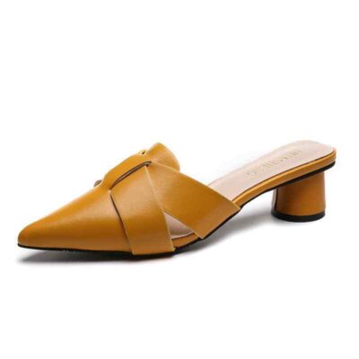 All-Day Comfort Pointed Toe Heels for Women – Shallow‑Mouth Baotou Half Slippers, Thick 3‑5 cm Heel, Hollow Lightweight Design – Shopdecimals