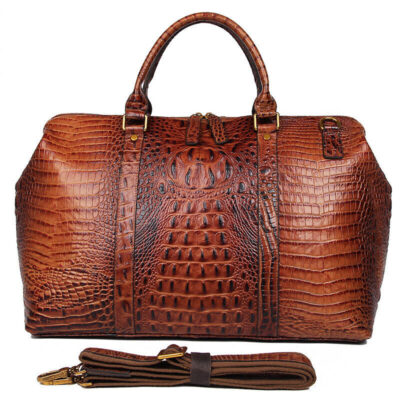 Shopdecimals Croc‑Print Real Leather Duffle – Spacious 15.6" Laptop Capacity & Secure Zip Pocket for Stress‑Free Weekend Travel