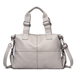 Shopdecimals Women's Leather Boston Bag – 20 L Large‑Capacity Travel Crossbody with Padded Laptop Sleeve & Water‑Resistant Canvas