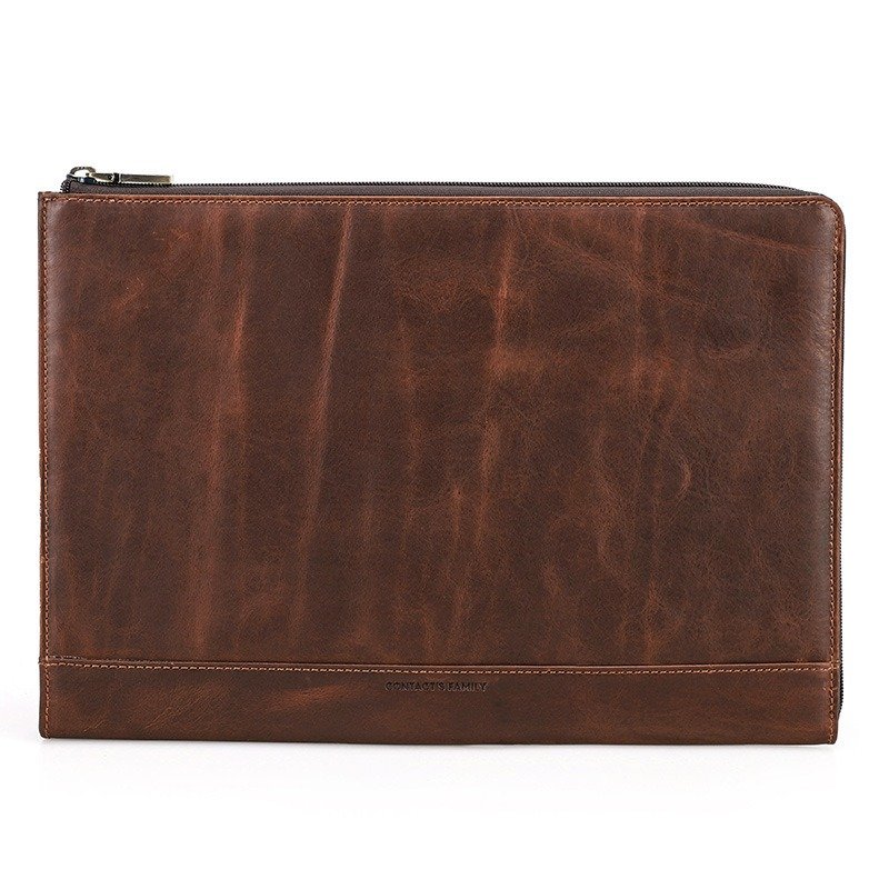 Protective Case Crazy Horse Oil Leather Zipper Laptop Bag | ShopDecimals