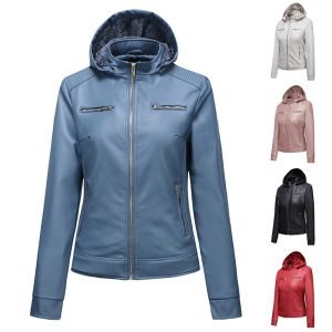 Women's warm casual hooded leather jacket | ShopDecimals
