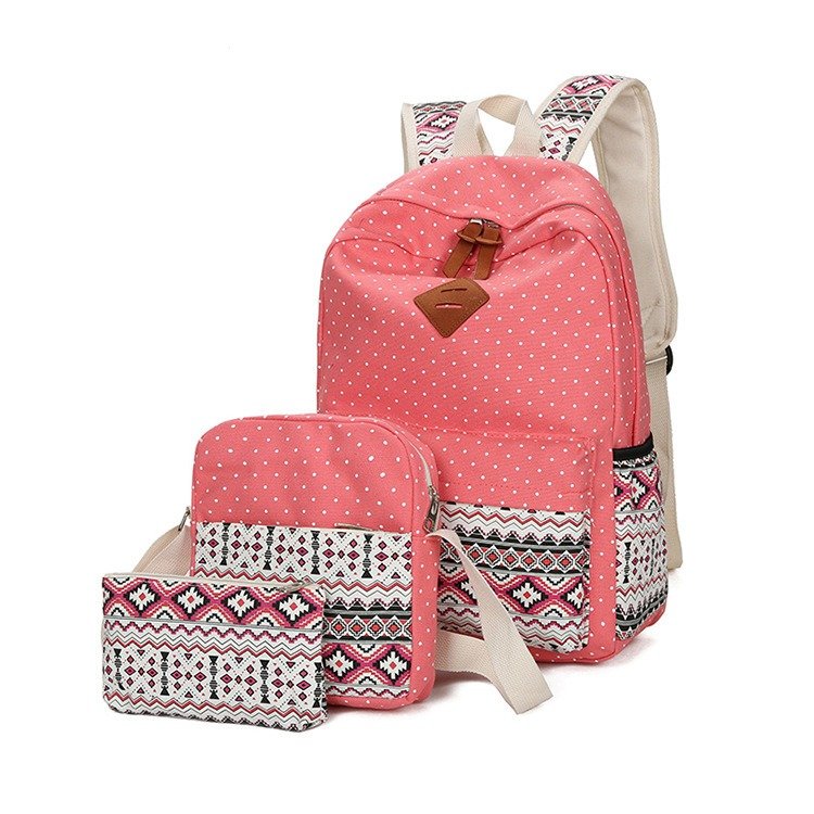 Three-Piece Polka Dot Canvas Travel Backpack | ShopDecimals