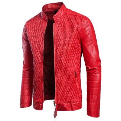 Ultra‑Light 0.88 kg Men’s Leather Motorcycle Jacket – Stand‑Collar Cowhide, Black or Red, Sizes S‑3 XL – Shopdecimals