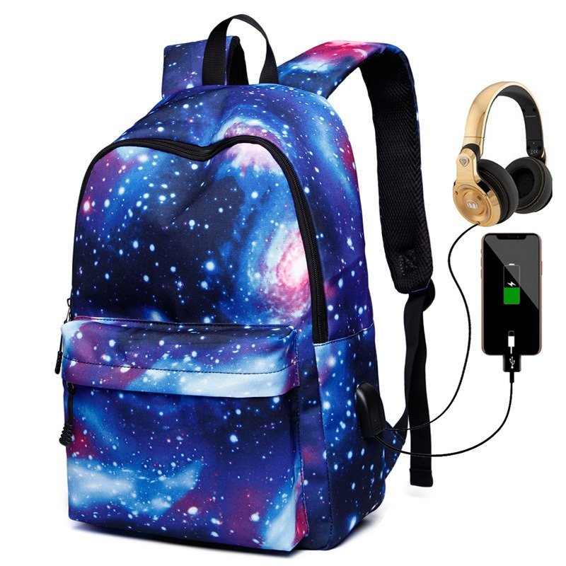 Male And Female Backpack Starry Sky USB Charging Middle School Student Schoolbag | ShopDecimals