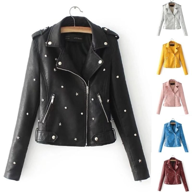Women's leather jacket with rivet locomotive | ShopDecimals