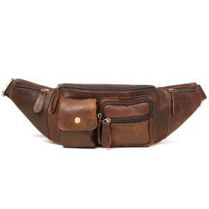Men's Chest Bag Casual Fashion Leather Men's Bag Crazy Cow Leather Retro Crossbody Mobile Phone Waist Chest Bag | ShopDecimals