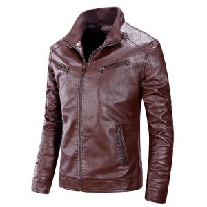 PU stand collar handsome leather jacket | ShopDecimals