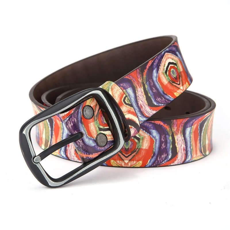 Pure Cowhide Printed Rainbow Graffiti Leather Decorative Belt | ShopDecimals