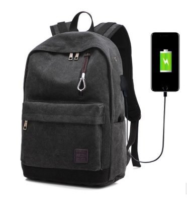 Backpack canvas travel bag external usb charging interface with headphone hole junior high school student bag | ShopDecimals