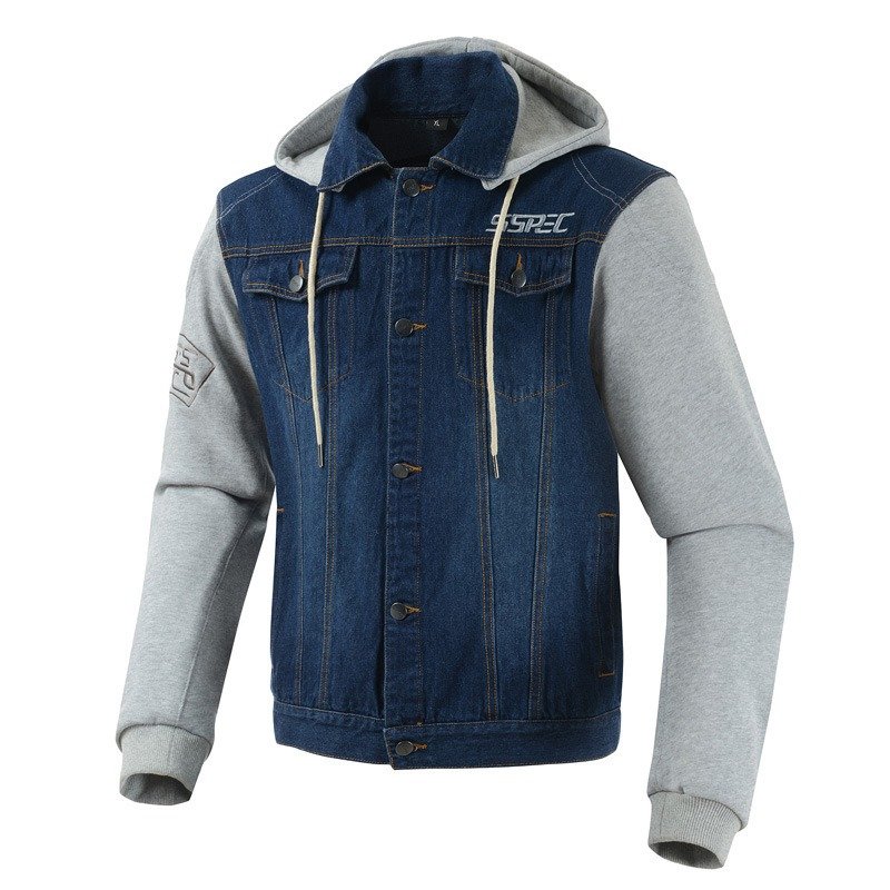 Sspec Motorcycle Racing Suit Denim Hooded Anti-Fall Warm Belt Protector Cardigan Jacket Sweater | ShopDecimals