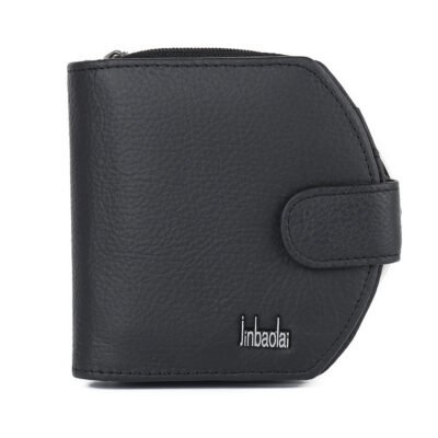 Slim Tri‑Fold Cowhide Wallet with Secure Zipper & Buckle – Lightweight, 2 Bill & 3 Card Slots, Red/Black – Shop Decimals