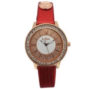 Shopdecimals Exclusive: I‑Tem Whitney Women’s Rhinestone Quartz Watch with Luxe Snake‑Skin Leather Strap – Sparkling Multi‑Color Glamour & Precise Timekeeping - red