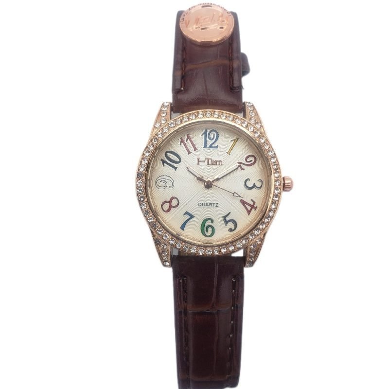 I-Tem Old-School I-TW165 Rhinestone Quart Watch - Stylish Women's Fashion Watch with Italian Leather Strap- I-Tem Innovation by Temi | ShopDecimals - coffee