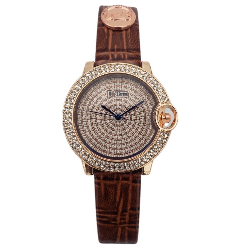 I-Tem Style Maldoca I-TW500 Stone Face Leather Wristwatch - Classy Women's Quartz Watch with Crystal Stone Dial- I-Tem Innovation by Temi | ShopDecimals - hot-red