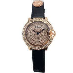 Crystal‑Stone Dial Women’s Leather Quartz Watch – Elegant Red PU Strap, Precise Timekeeping – Shopdecimals - black