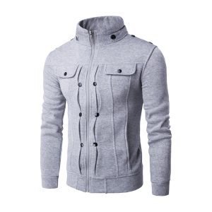 Men's Mock Neck Pleated Button Zipper Sweater Coat | ShopDecimals