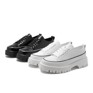 Round Toe Color-blocking Stitching Low Heel Platform Casual Shoes | ShopDecimals