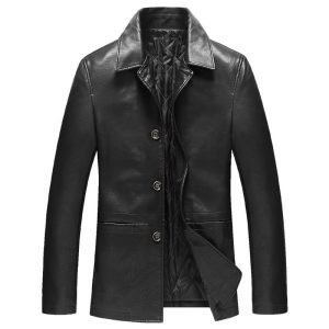 Middle-aged And Elderly Men's Cotton Lapel Leather Jacket | ShopDecimals