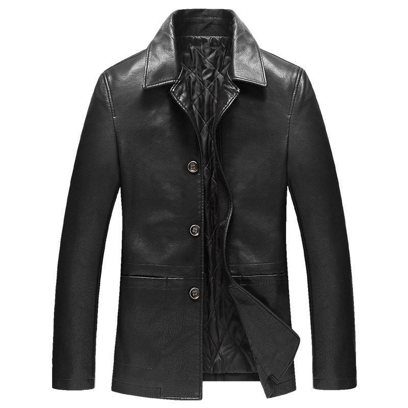 Middle-aged And Elderly Men's Cotton Lapel Leather Jacket | ShopDecimals