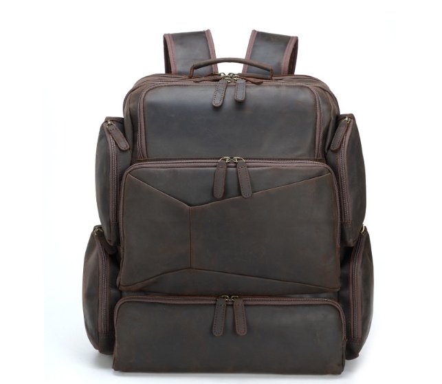 Vintage Travel Genuine Leather 17-inch Outdoor Large Capacity Crazy Horse Computer Backpack | ShopDecimals